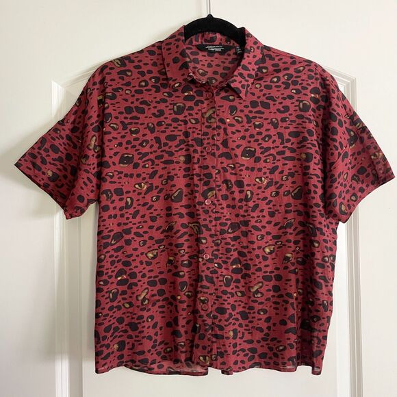 & Other Stories Leopard Blouse Stockholm Atelier Short Sleeve Red Leopard - S/M - Picture 2 of 8
